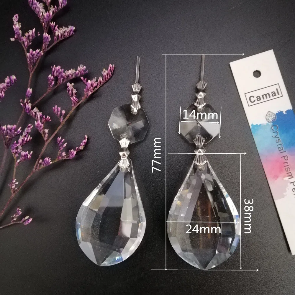 Camal 2PCS Crystal 38mm Lute Chandelier Prism Pendant Octagonal Bead Garland Bowtie Hanging Lamp Lighting Part SunCatcher Decor