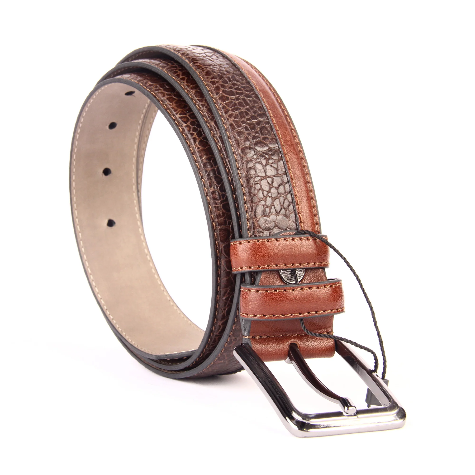 

Handmade Brown Leather Belt with Real Calfskin, Dark & Light, Embossed Pattern, Men's Fashion Accessories for Pants Denim