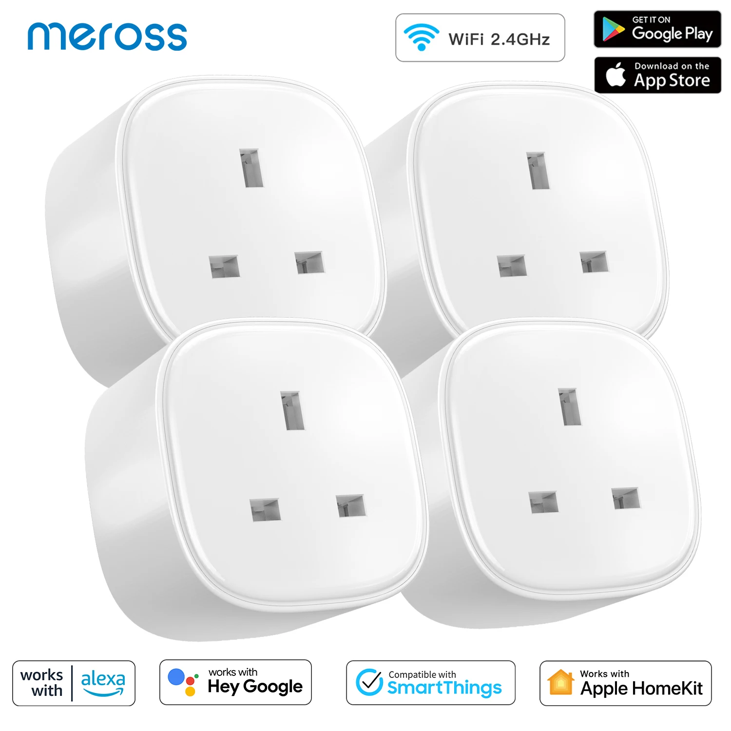 Meross HomeKit Smart WiFi Plug UK Standard Socket  App Remote Control Support Alexa Google Assistant SmartThings 2/4 Pack