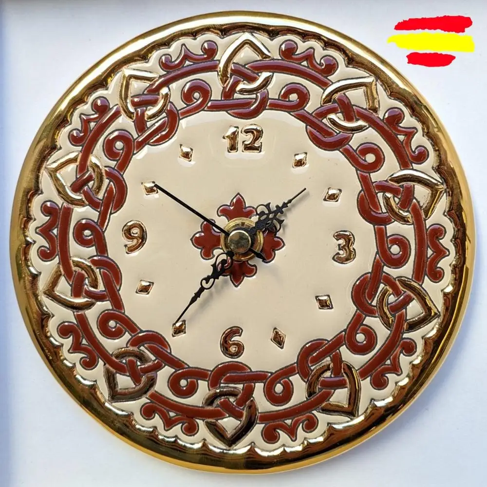 Clock ceramics from 15 cm/6 inches diameter-enameled up handmade-gold 24 k-Wall or support -ARTECER-