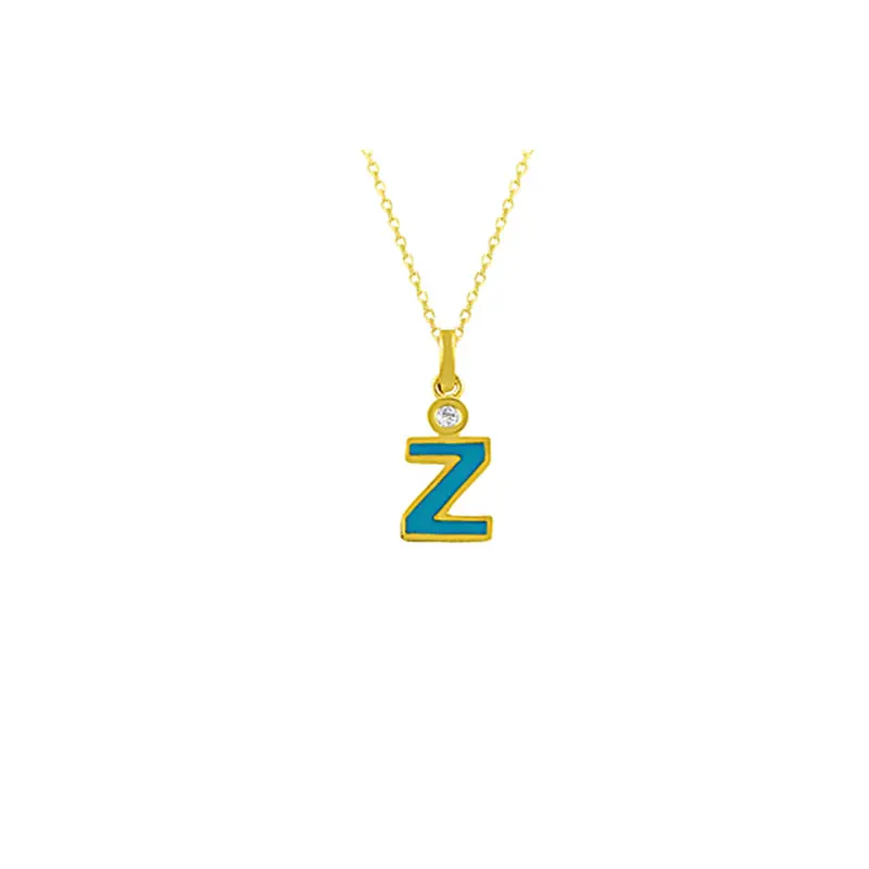 14K Solid Gold Initial Custom Z Letter Id Necklace