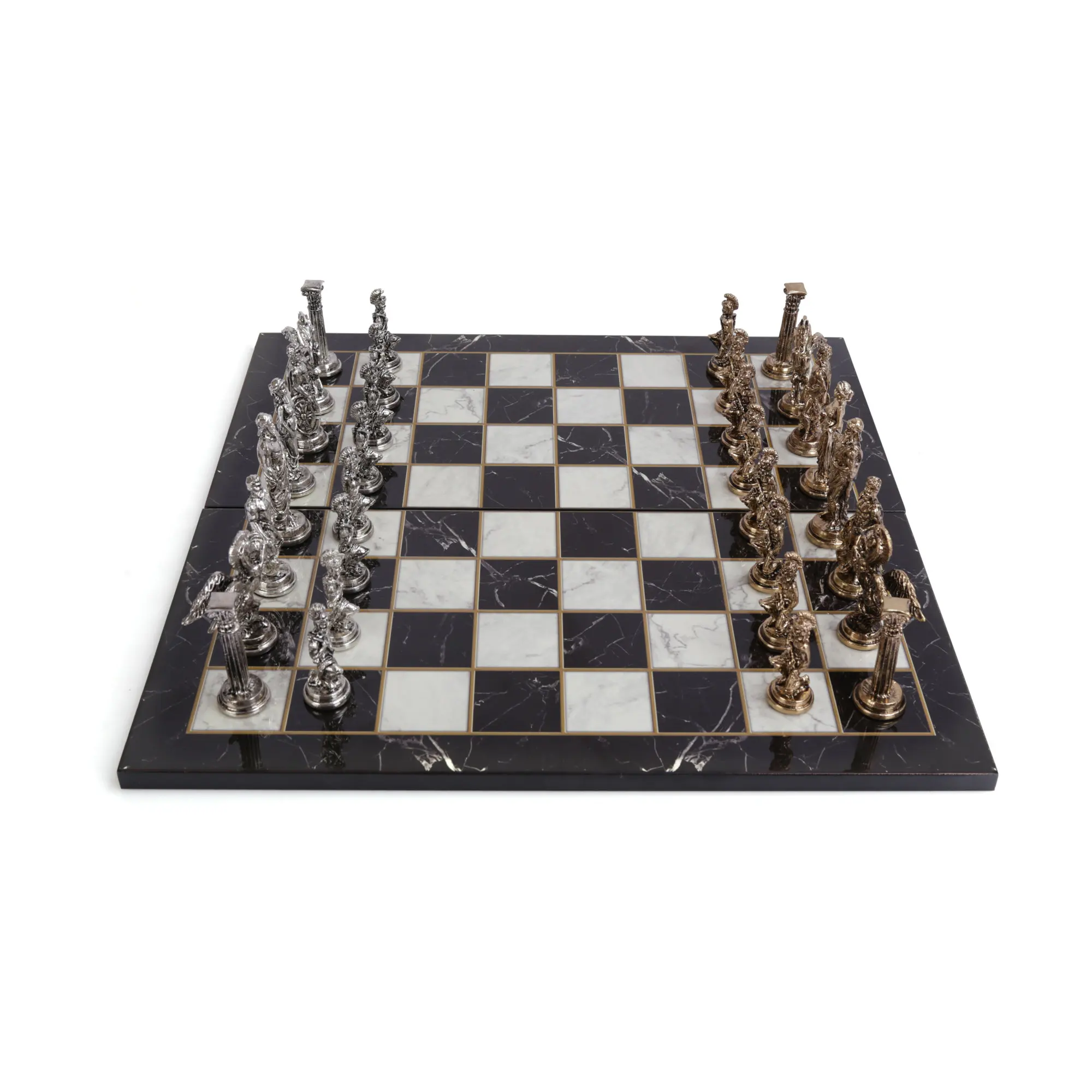 Medium Mythologic Pegasus Metal Chess Set for Adults, Handmade Pieces and Marble Design Wood Chess Board King 8 cm