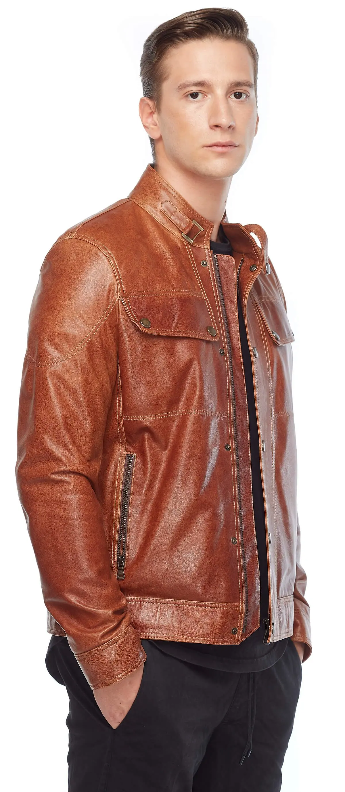 Addo Male Genuine Leather Coats Tan Orjinal Lambskin Autumn Winter 2022 Biker Slim Large Size VintageTürkiye