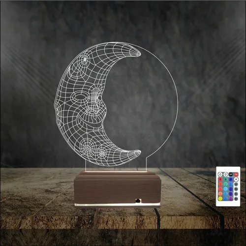 Algelsin Night Lamp 3D Led Crescent Design 16 Color Table Lamp