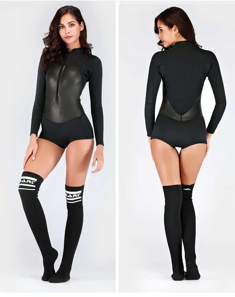 Neoprene 2MM Women Wetsuit Anti-UV Scuba Diving Suit Long Sleeve One-Piece KiteSurfing Spearfishing Dry Suit Kayak Sexy Swimsuit
