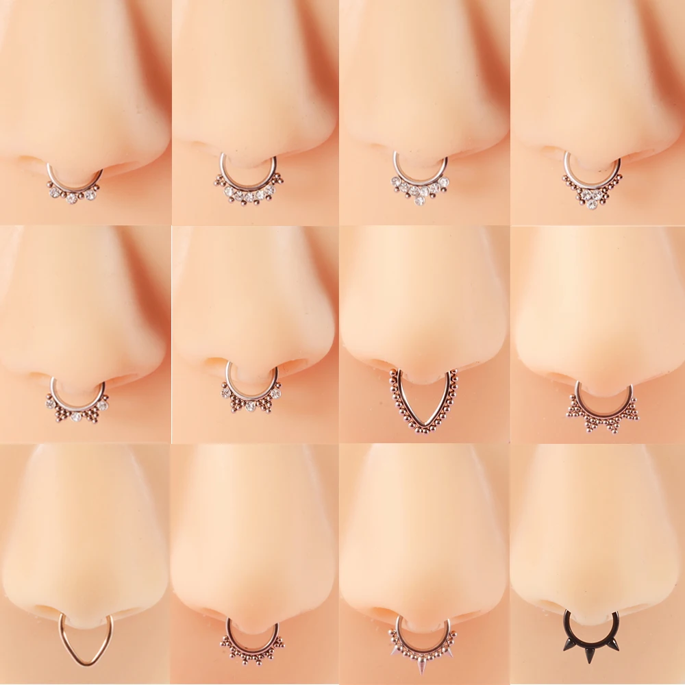 1PC 361L Surgical Steel Septum Clicker Zircon Hinged Hoop Nose Ring Tragus Cartilage Daith Piercing Helix Rook Earring Jewelry