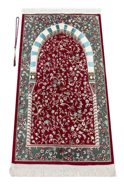 Prayer Mat Islamic Prayer Mat portable turkish SeccadeMescidi Nebevi Ravza Motif Chenille Prayer Mat Red