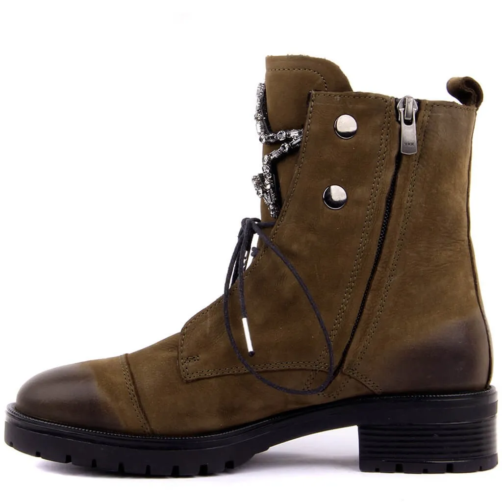 Sail Lakers-Khaki Nubuck Ritsleting Sepatu Bot Wanita