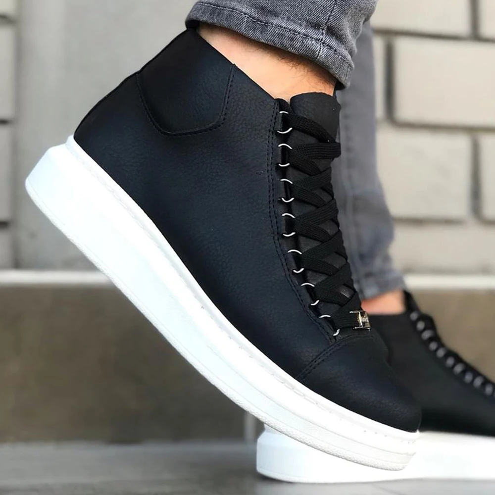 Wagoon WG032 Siyah Bağcıklı Sneakers Yarım Bilek Bot Kaliteli  Şık Tasarım Kışın Giyilir Tüm Kıyafetlere Uygun Tasarım