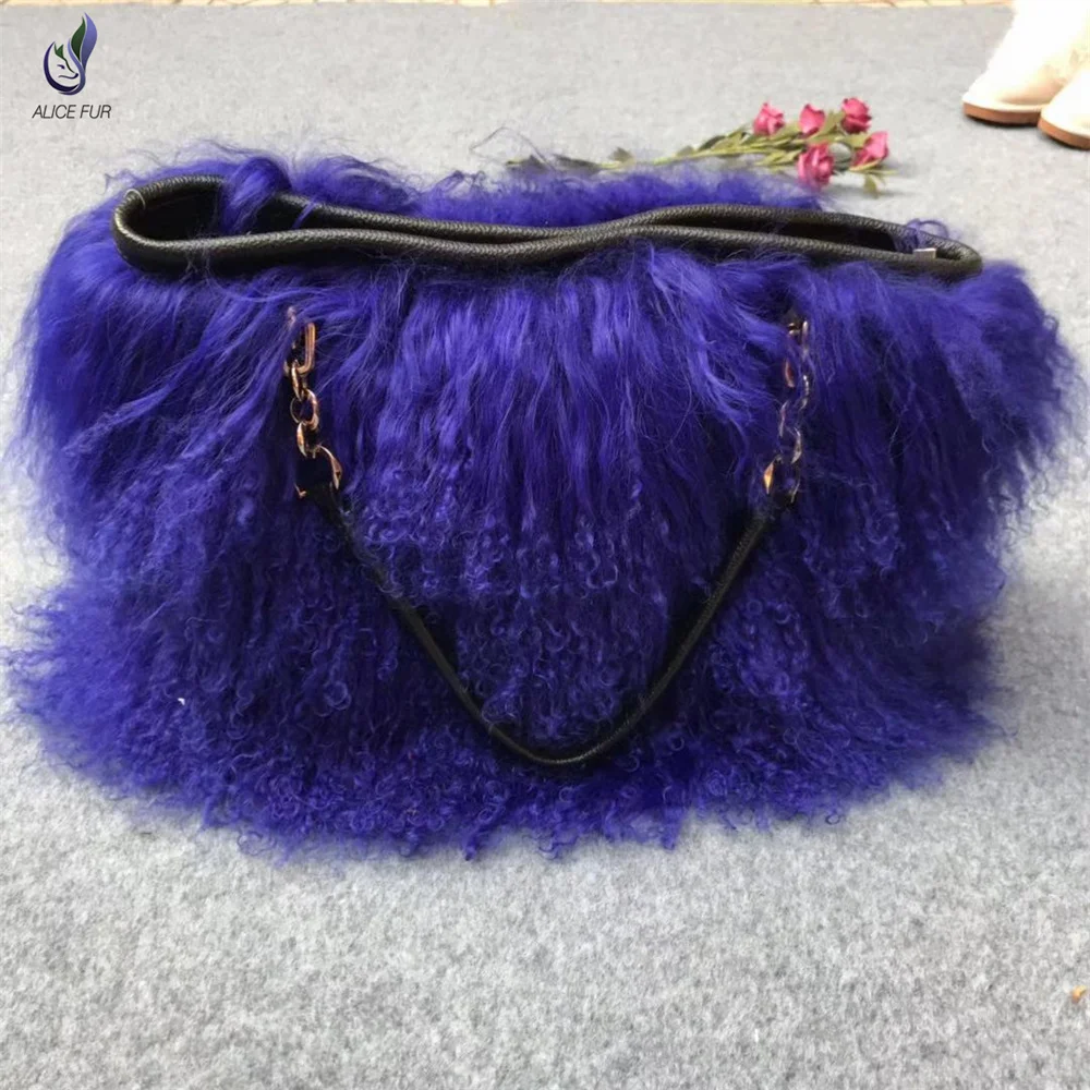 Mongolia Sheep Fur Handbag Genuine Lamb Fur Tote Bags