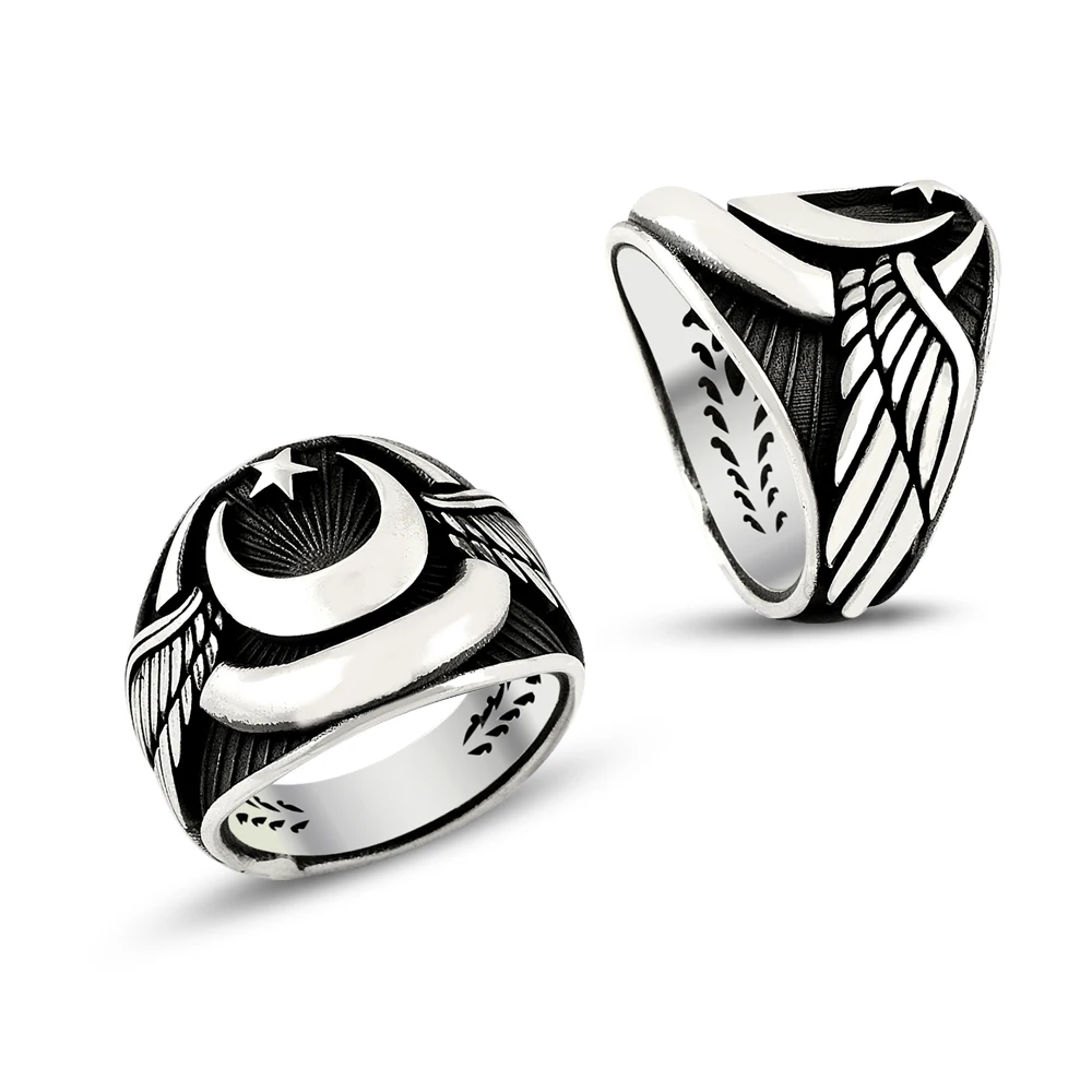 925 Silver Turkish Moon Star Rings for Men