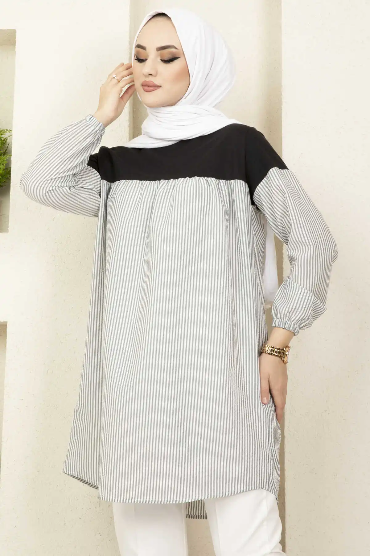 Striped Comfortable Muslim Women Turkish Clothes Islamic Long Blouses Veils Hijab Female Morocco Kaftan Abaya