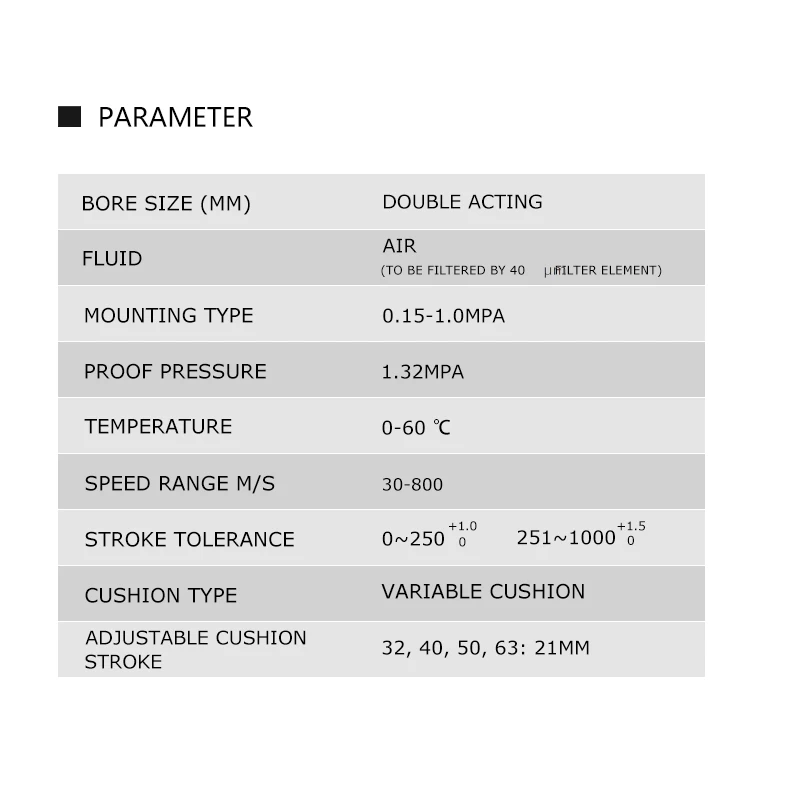 SC 32 40 50 63 Bore Pneumatic Air Cylinder Piston 50 75 100 150 200 300 400 500 600 800 1000mm Stroke Double Acting Cylinders