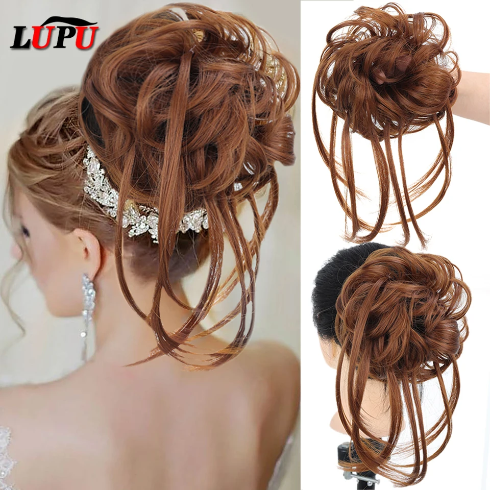 O cabelo encaracolado encaracolado encaracolado sintético de lupu parte chignon super longo tousled updo scrunchies com faixa de cabelo elástica para extensões femininas