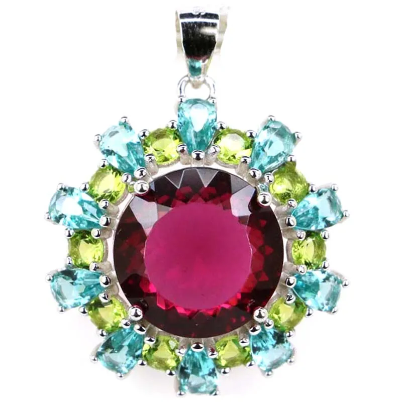 Pendentif en argent regardé 4.3 massif, tourmaline rose, aigue-marine, péridot, aigue-marine, kunzite rose, 30x23mm, 925g, achetez-en 3 et obtenez-en 1 gratuit