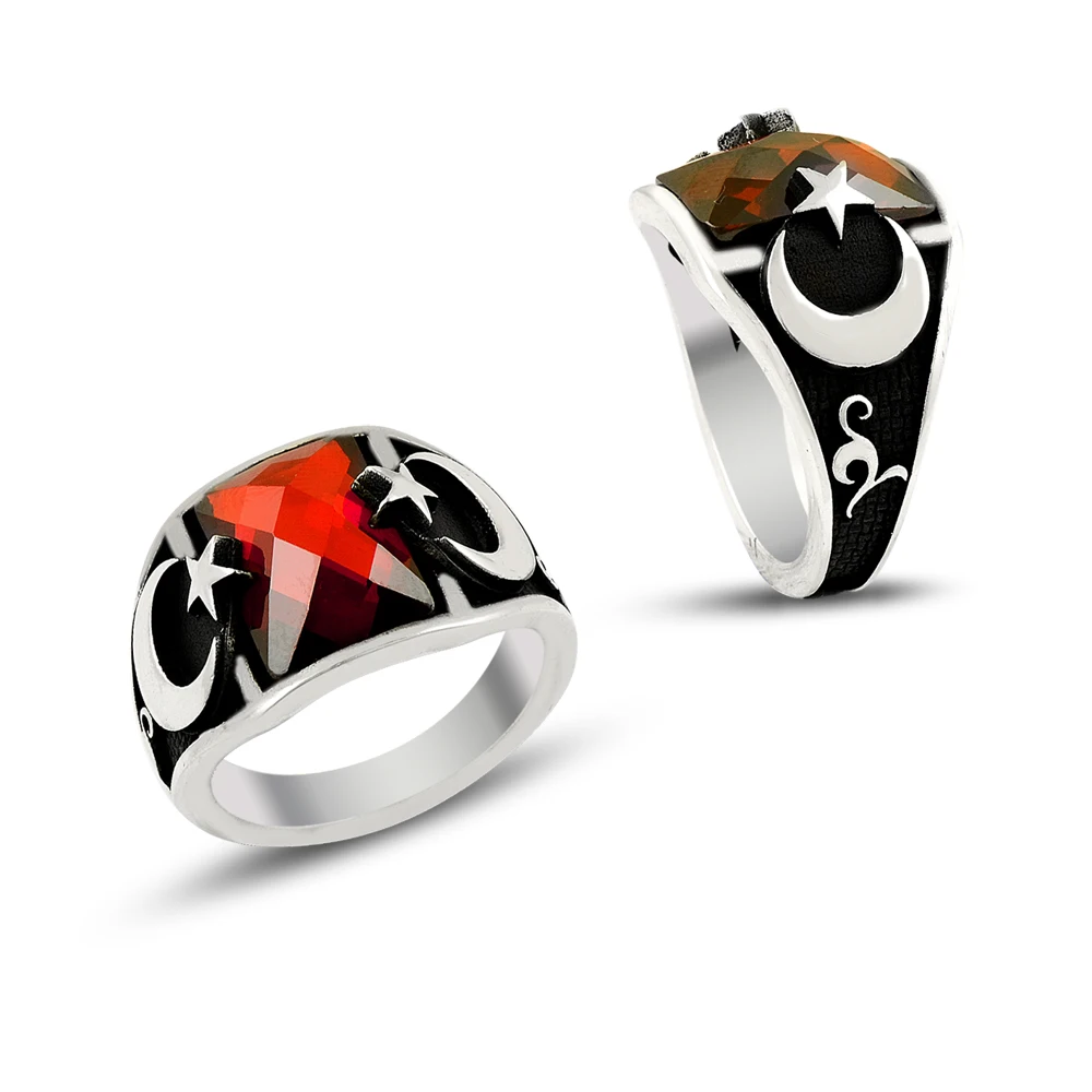 925 Silver Moon Star Ethnic Turkish Rings for Men