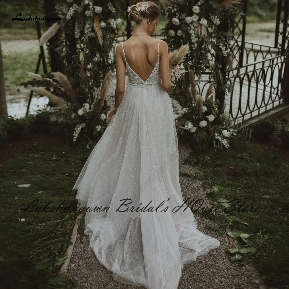 Lakshmigown Sexy Beach Abito da sposa Senza spalline 2024 Robe Mariee Vintage Lace Boheme Abiti da sposa Backless Personalizzato