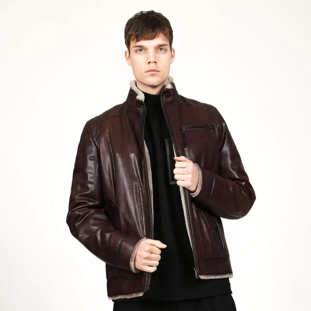 2021 Men's Leather Jacket  Real Genuine Winter Lambskin Men Motorcycle Autumn Coat Warm Different Sizes Suede Casaco Caqueta