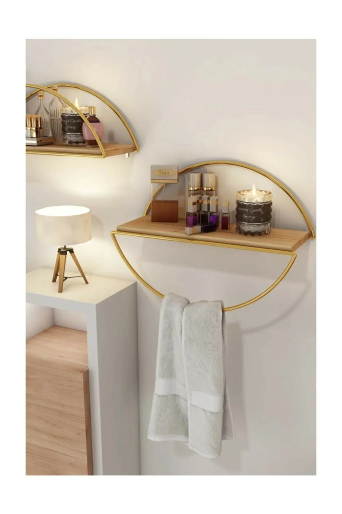 kitchen accessories Organizer gold plated wooden shelf bathroom accessories organizer for cosmetics для кухни