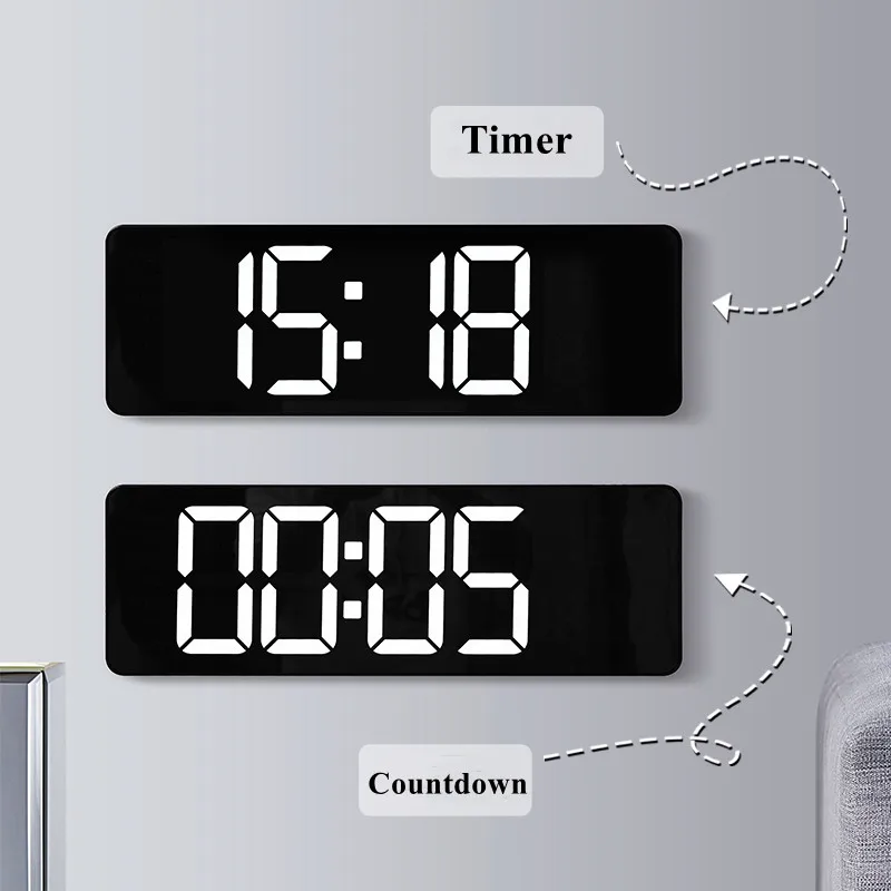 Large Digital Wall Clock Remote Control Temp Date Week Display Power Off Memory Table Clock Wall-mounted Dual Alarms LED Clocks