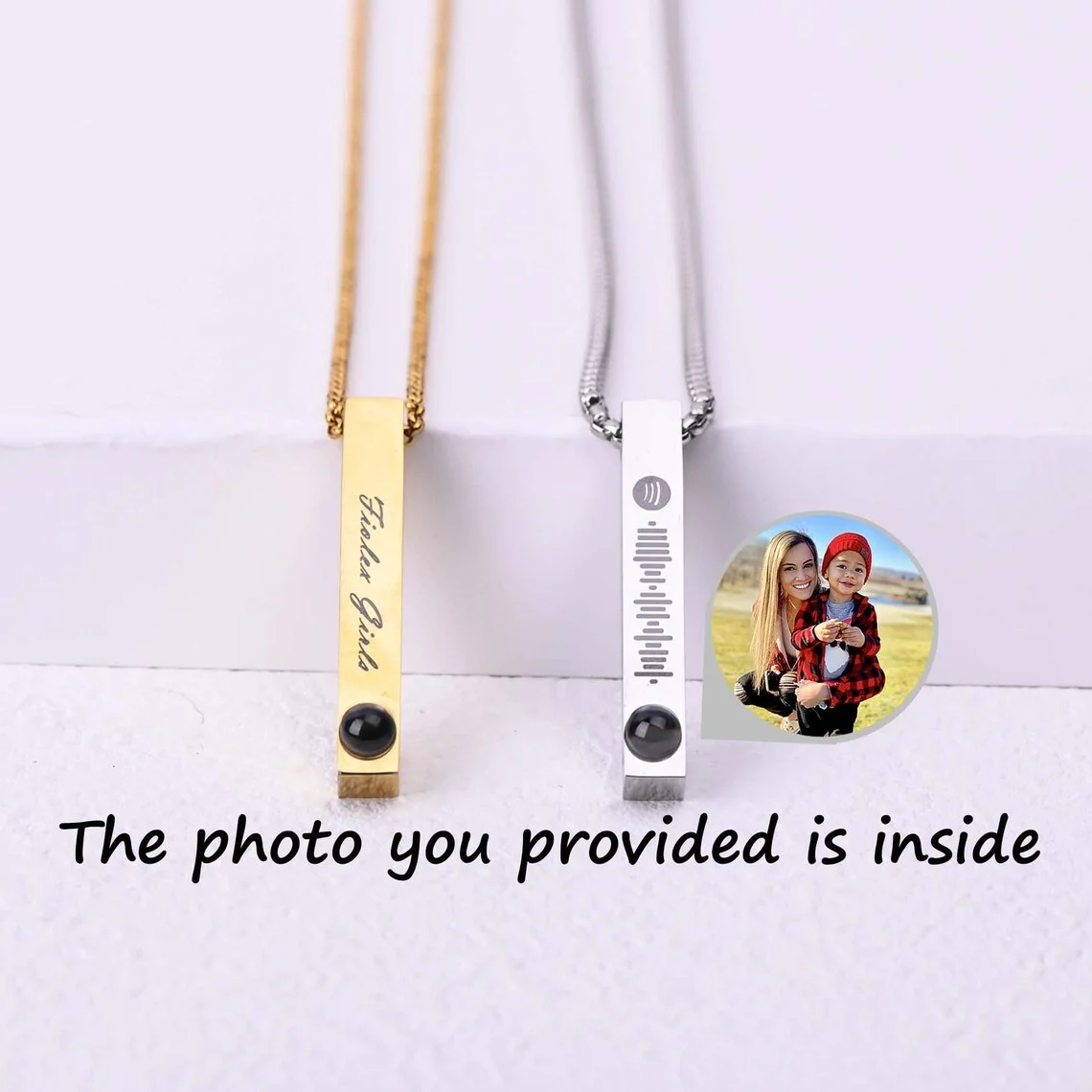 

Projection Photo Bar Necklace For Men Personalized Memorial Gift For Him Boyfriend Custom Birthday Anniversary Jewelry Gifts