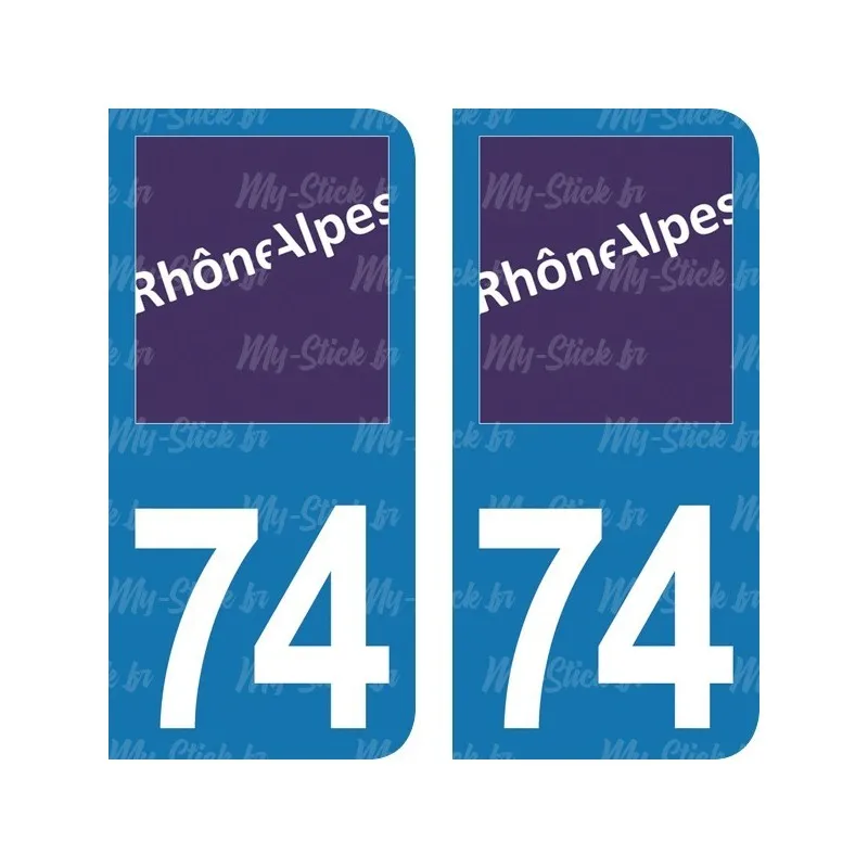 Sticker License plate Department 74 of Haute-Savoie old Rhône-Alpes region for car in blue or black background