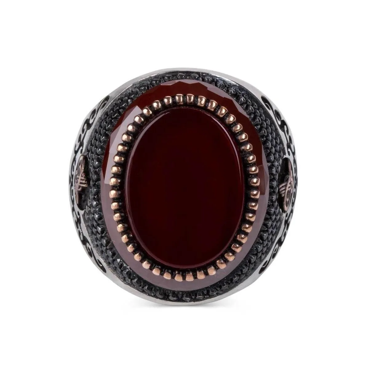 925 Sterling Silver Special Design Agate Stone In Burgundy Zircon Stone Men's Ring Exclusive Chic Accessory for Men Special Ring