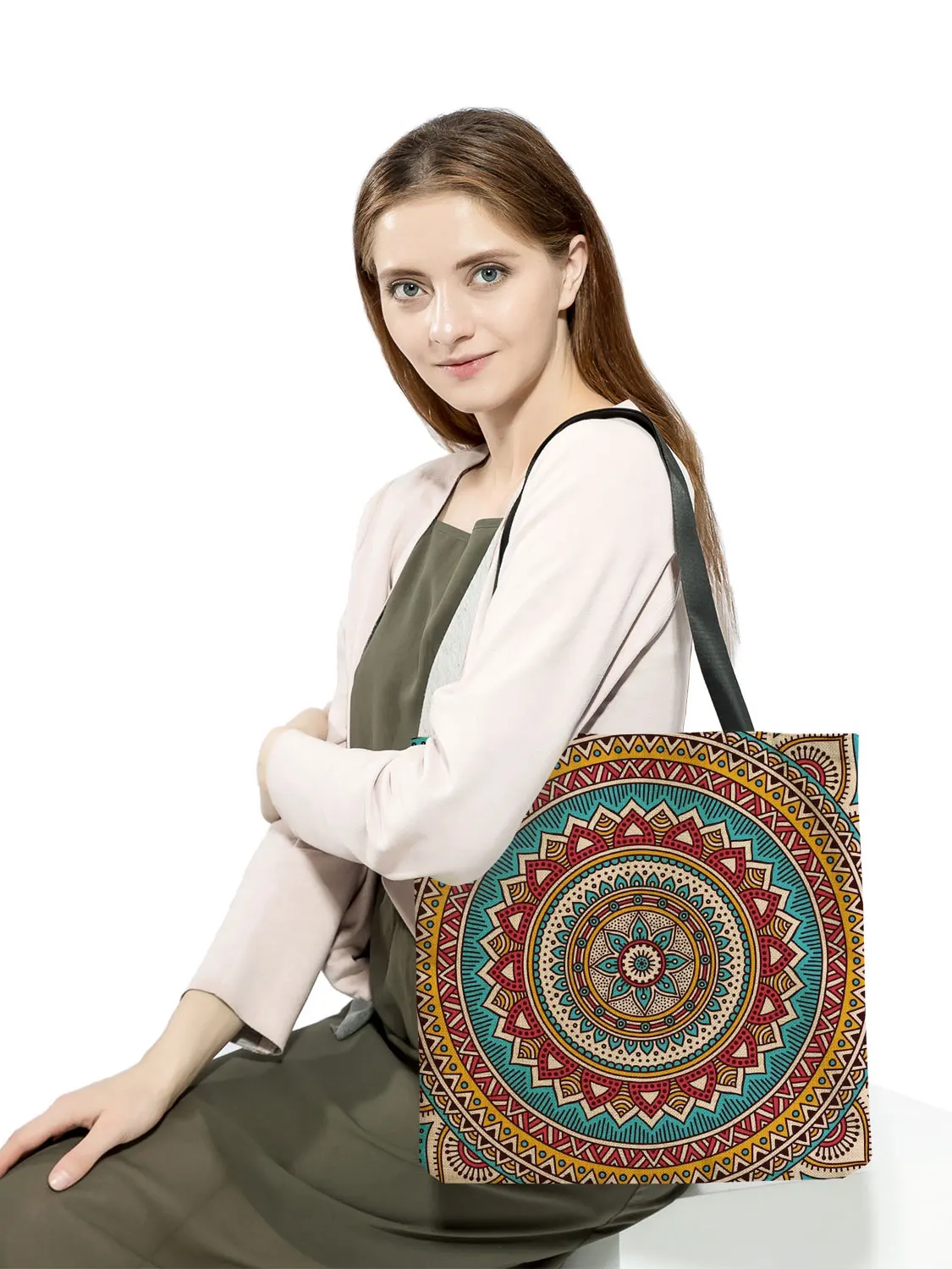 Personalizado mandala flor tote bags feminino eco reutilizável sacola de compras floral impressão bolsas para senhora dobrável viajar sacos de praia