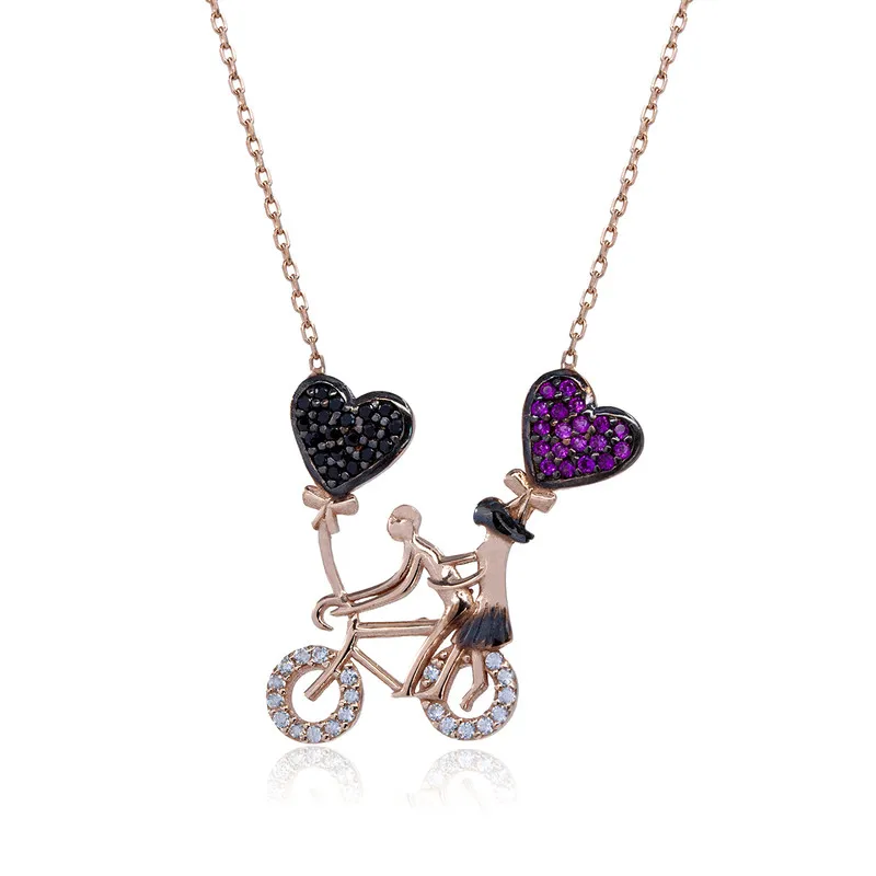 

925 Sterling Silver Zircon Women Necklace With Bike Gift Birthday Precious Stone Pendant Stylish Chain Luxury Style Cool