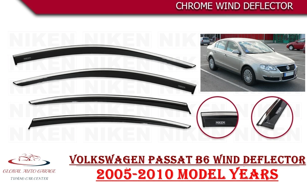 For VOLKSWAGEN PASSAT B6 Chrome Rain Wind Deflector 2005 2006 2007 2008 2009 2010 Sunshade Rain Guards Curtains Car Antenna Auto