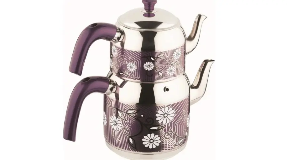 Beautiful Delicious Floral Steel Teapot color red and purple