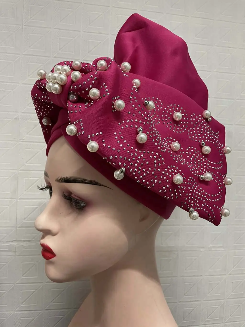 African Nigerian Wide Brimmed Auto Gele Already Made Aso Ebi Headtie Cotton Turban Hats With Big Beads Headwrap Ladies Head Wear