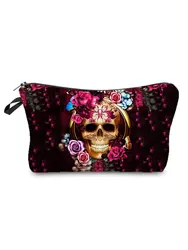 Halloween New Cosmetic Bags Skull Rose Printed Makeup Bag Cool Hot Sale Storage Bag Lady Fashion High Quality Small Toiletry Bag