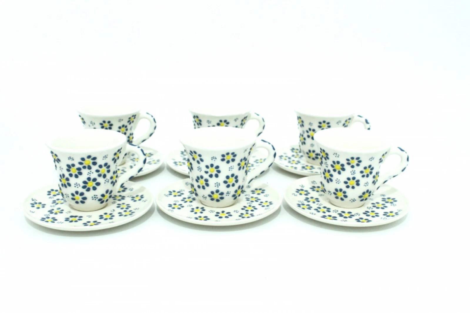 Handmade Tile Ceramic Daisy Pattern Coffee Cup Set - Yellow