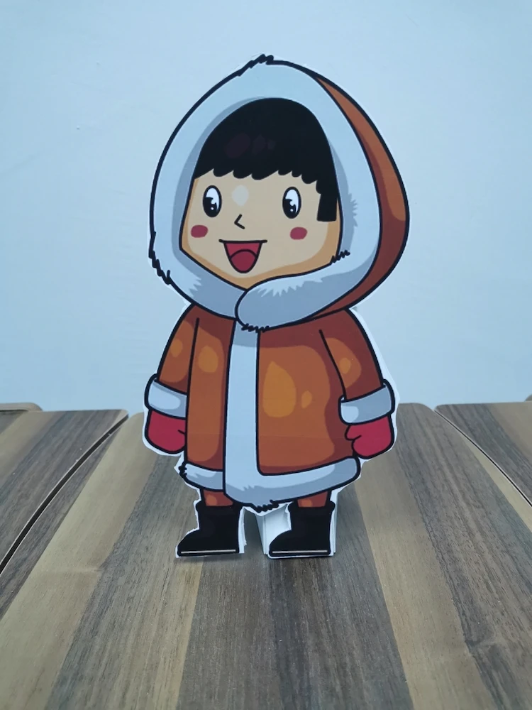 Cute Eskimo Kid Foam-board Cutout Standee with Cardboard Stand, Kids Birthday Decoration, Eskimo Concept Party Supplies