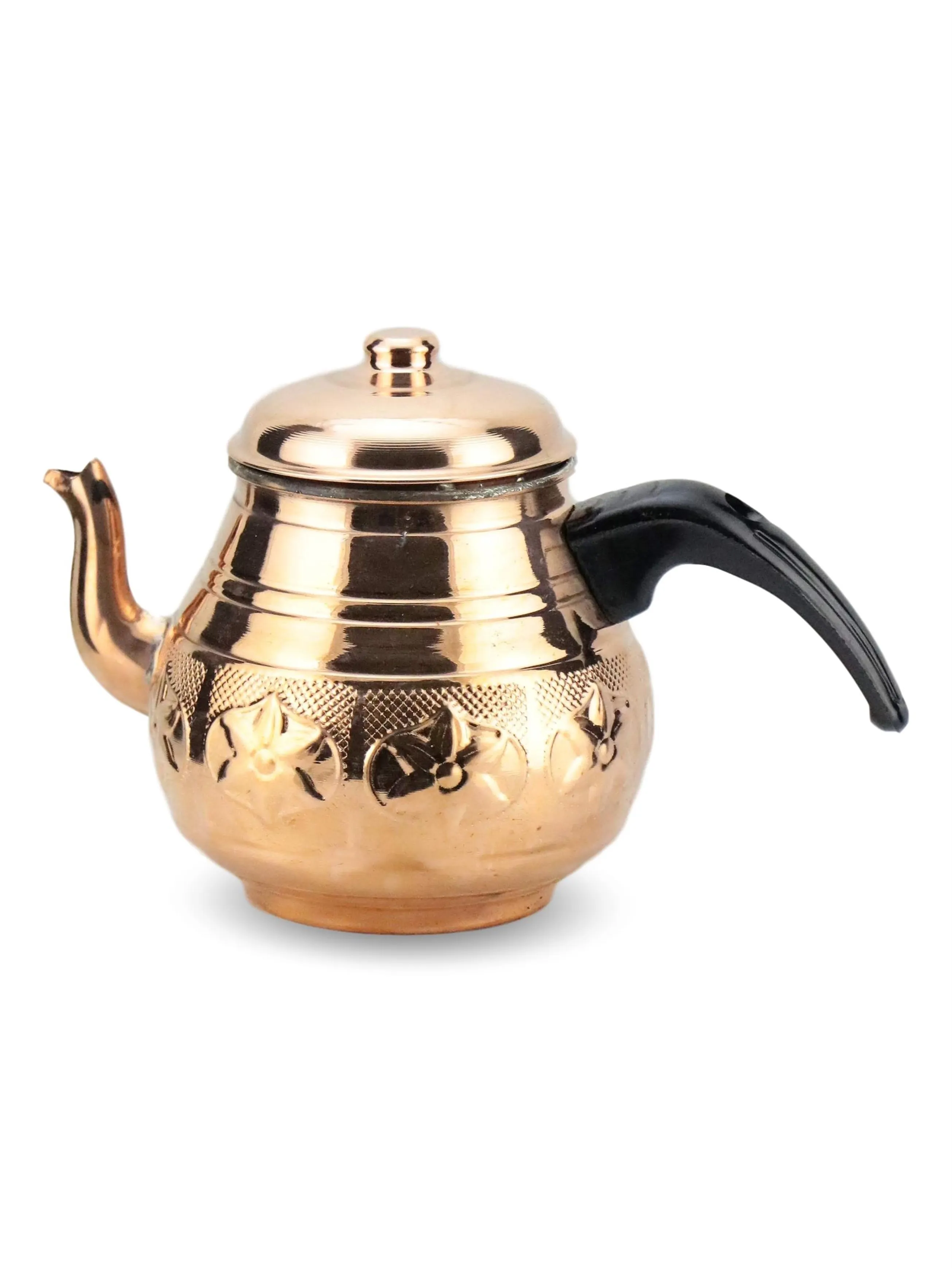 Plump Medium Coffee Pot Copper Teapot 1.40 L(938), Turkish Craftsmanship Processing Copper Teapot Hard Plastic Handle In Embers