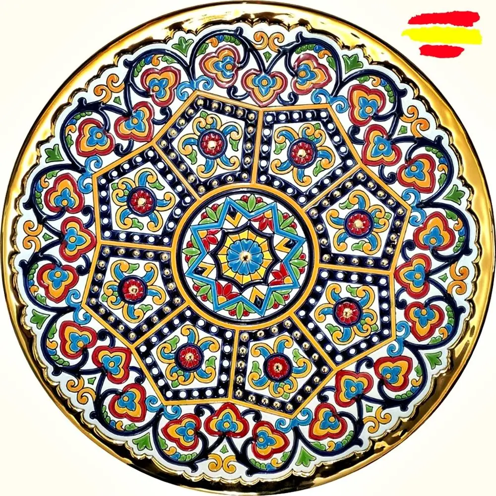 Ceramics plate - 36 cm/14.2 inch Diameter - ceramics Spanish - enameled up handmade - done in Spain - Gold 24 k - ARTECER