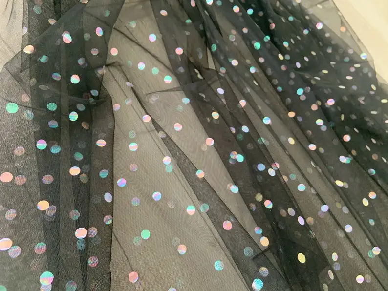 3 yard Black Swiss Tulle Fabric With Dazzling Polka Dots Sheer Tulle With Sparkle Dots For Costume Dance Costume