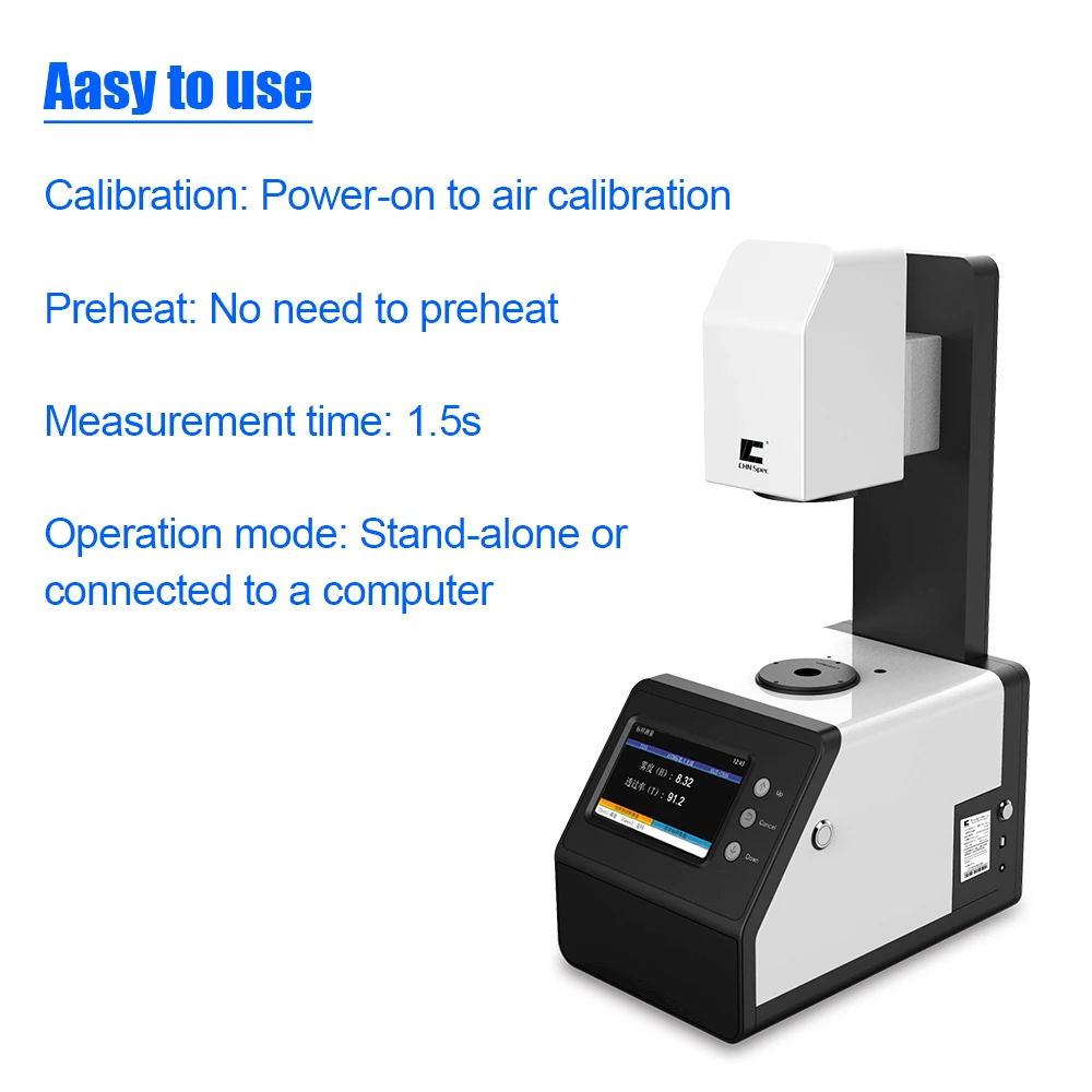 Transmittance Haze Meter, Follow ASTM and ISO Standards, No Preheating, Range 0-100%, Applied to Thin Films, Glass