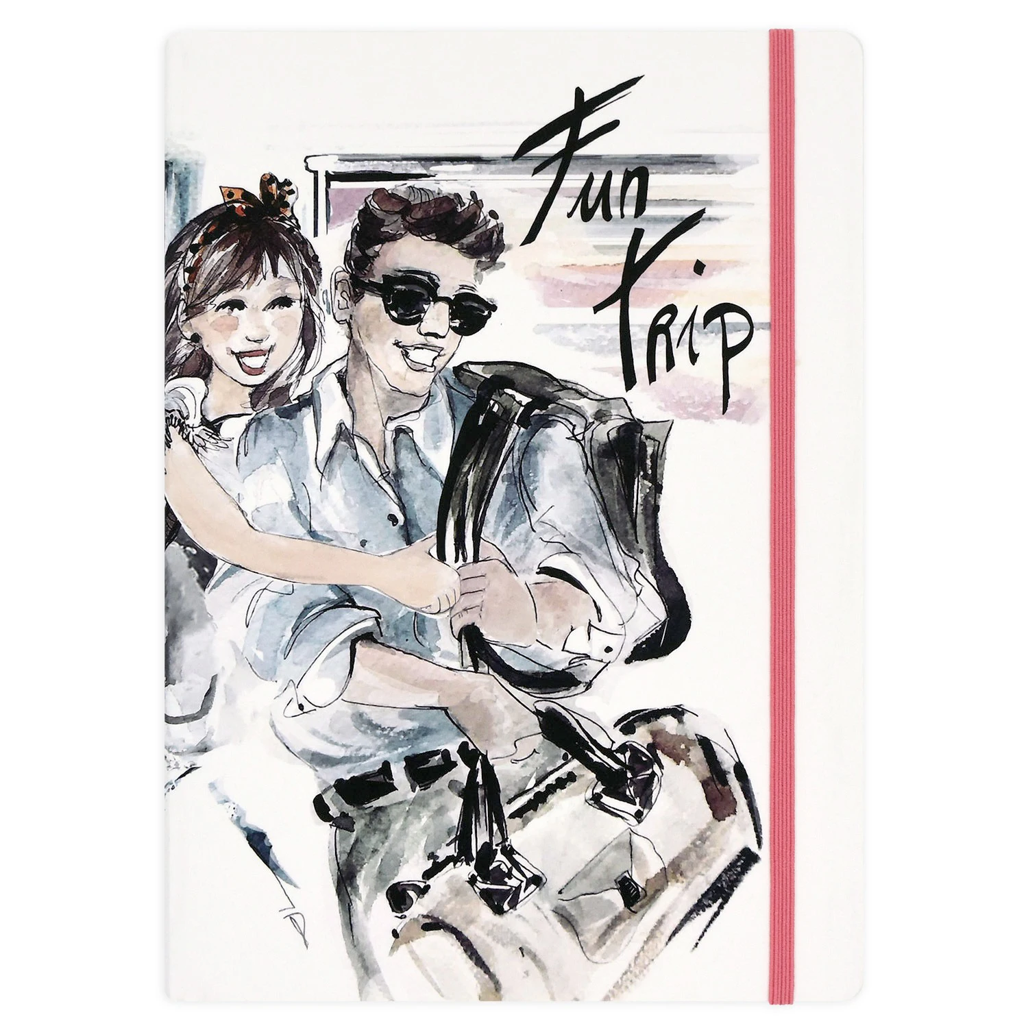 Remember-Fun Trip travel notebook with pocket and rubber, A5 and 96 pages. Pretty notebook for notes and drawing, for gift