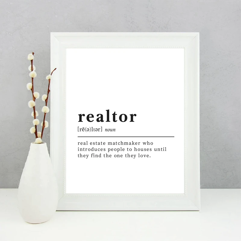 Realtor Job Definition Print Black White Canvas Poster Real Estate Agent Wall Decoration Painting Funny Dictionary Realtor Gift