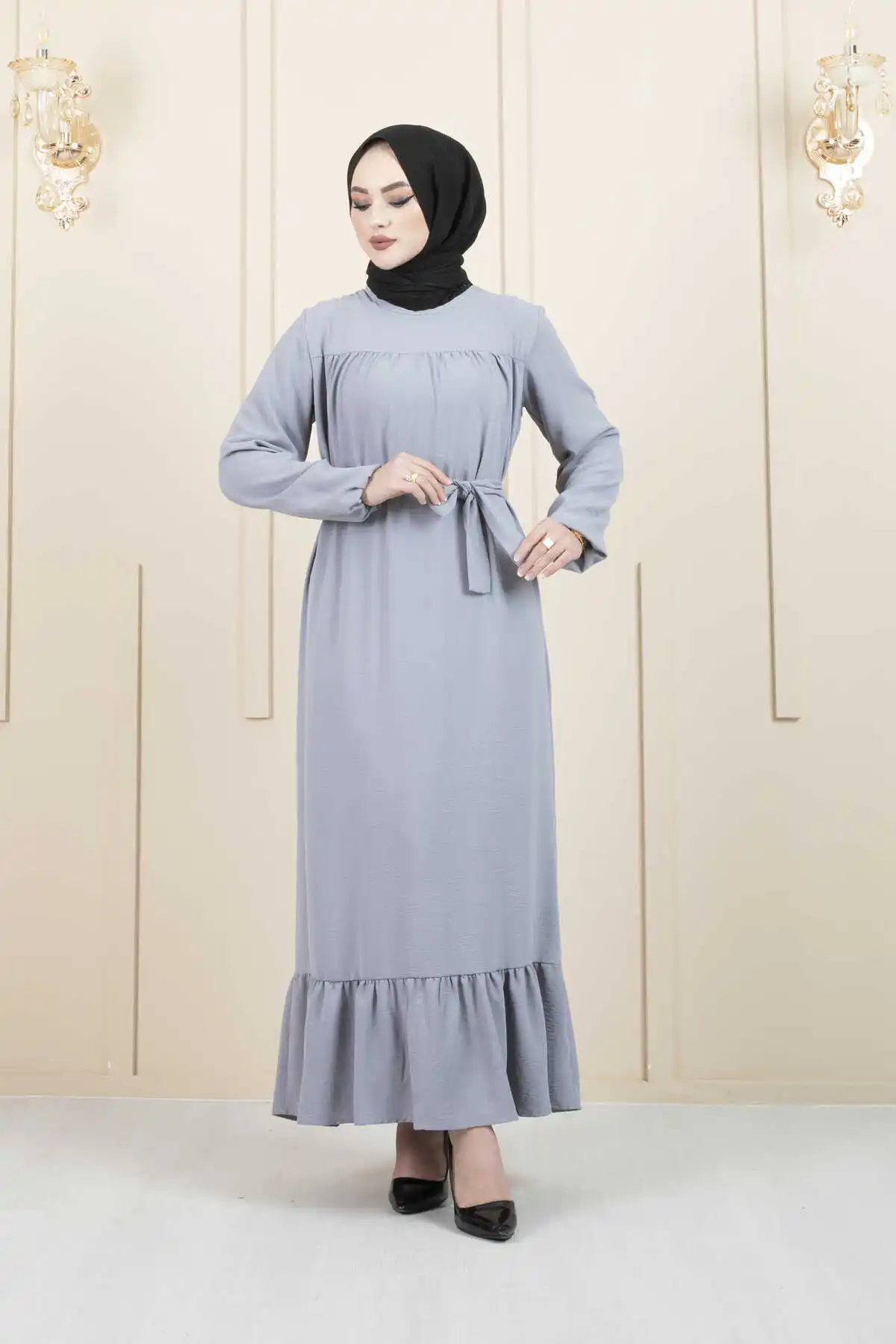 Women Waist Belted Veiling Dress Ramadan Turkey Muslim Prayer Hijab Long Abaya İslamic Clothing Full Cover Traditional Hot Sale