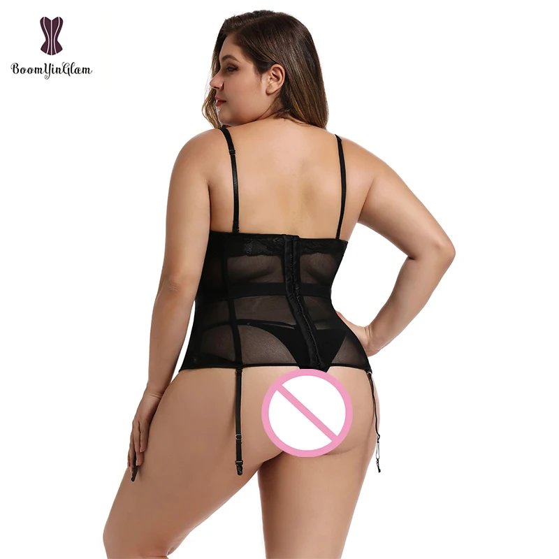 Plus Size Underwear Women Nightwear Clothing Blue Red Lingerie Corset Slimming Body Shapewear Mesh Bustier With Strap And Hook