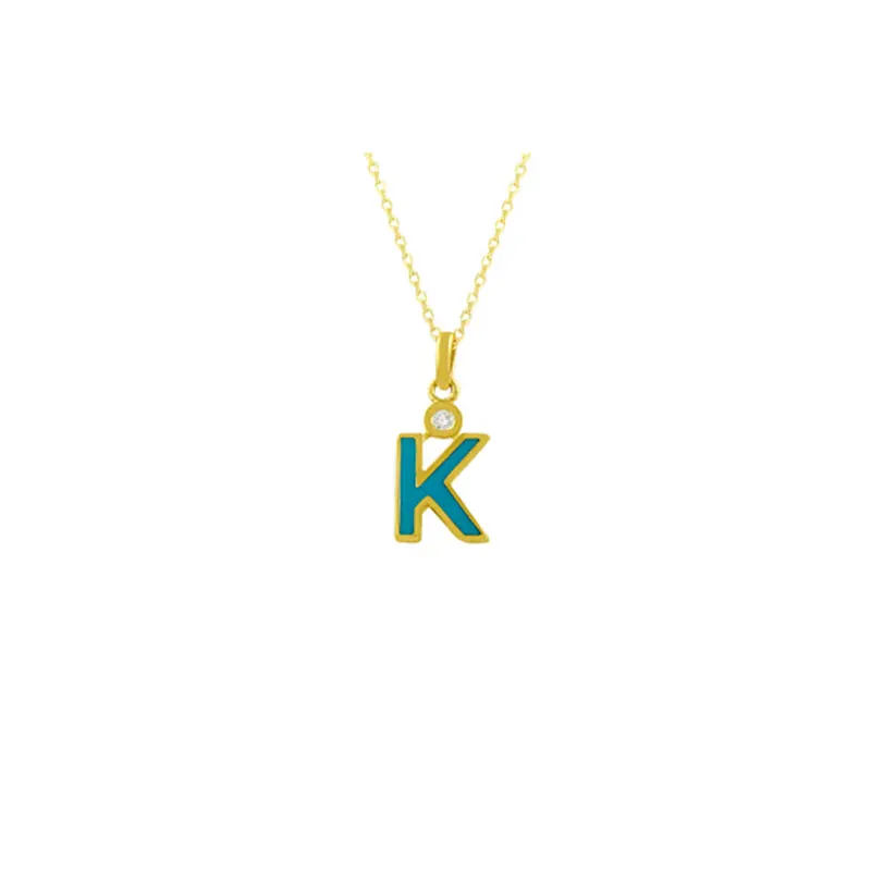 14K Solid Gold Initial Custom K Letter Id Necklace