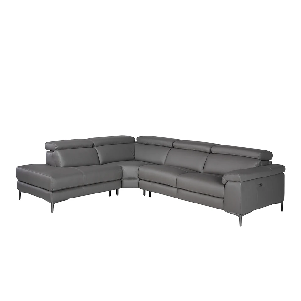 6112 sofa Angel Cerdá-corner sofa (L) upholstered in cowhide black leather with black epoxy tinted steel legs and adjustable independent headrests. Side seat with Mechanism