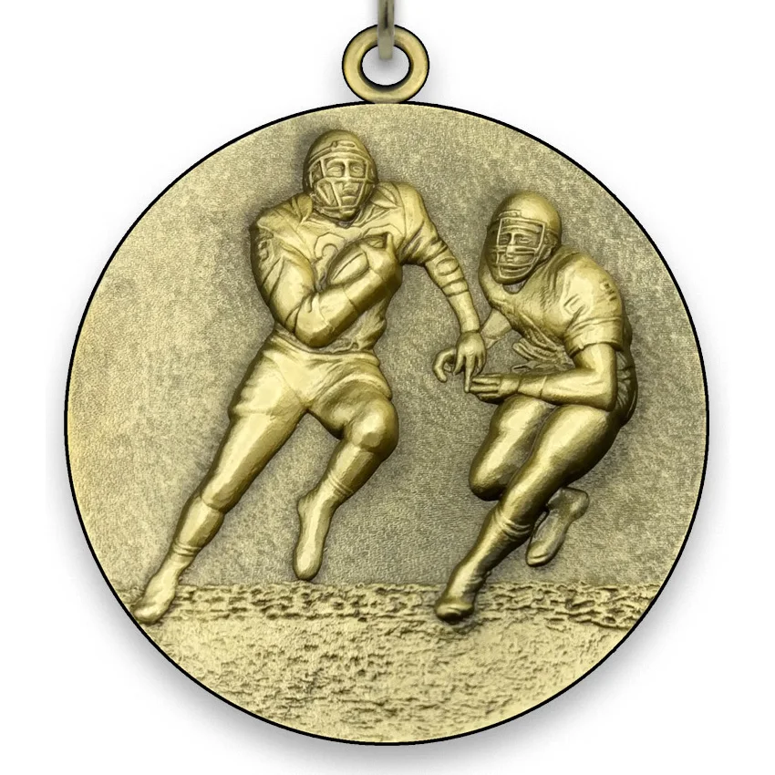 Large Metal American Football Medal - Gold - 6,4 cm - with Neck Ribbon size 2,2cm x 80 cm - Choice of Ribbon Colours.