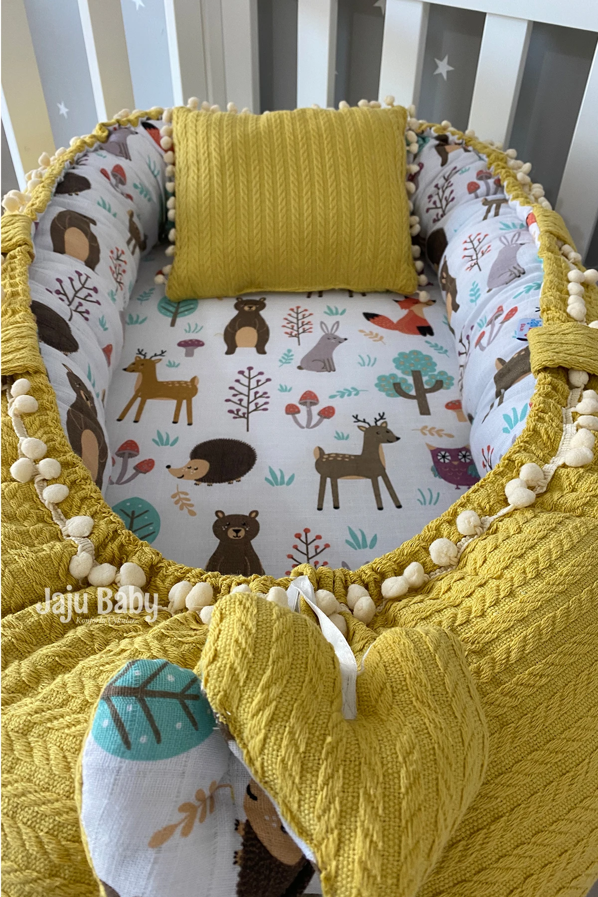 

Babynest Mustard Color Knitted Forest Fabric 0-24 Months Mother's Side Baby Bed Baby Room