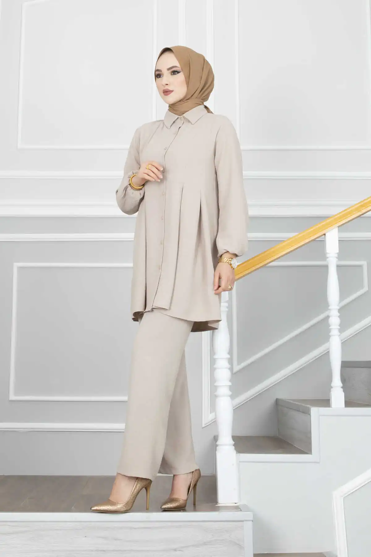 Hijab plisado para mujer, traje doble de Ramadán, vestido musulmán turco Abaya de Dubai, conjunto de ropa islámica de caftán, 2 piezas Ramadán Eid