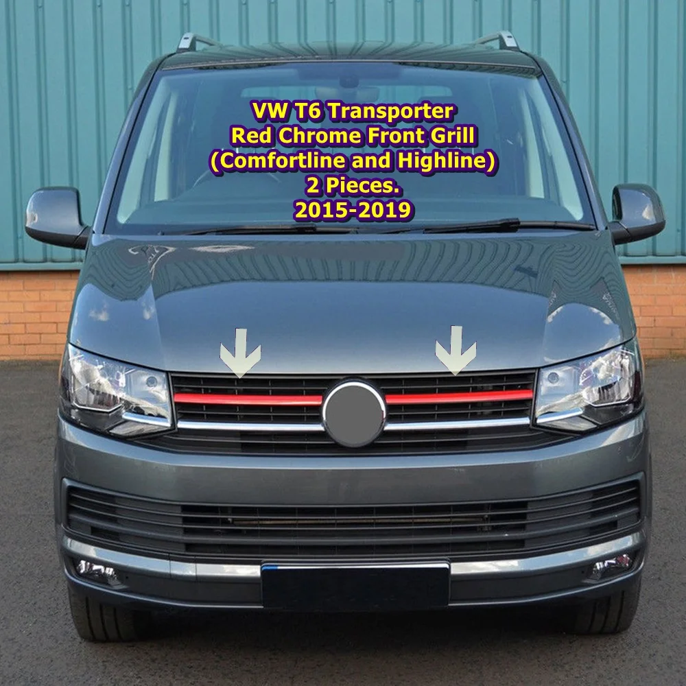 

For VW T6 Transporter Red Chrome Front Grill (Comfortline and Highline) 2 Pieces. 2015-2019 Stainless Steel.A+ Quality Modified