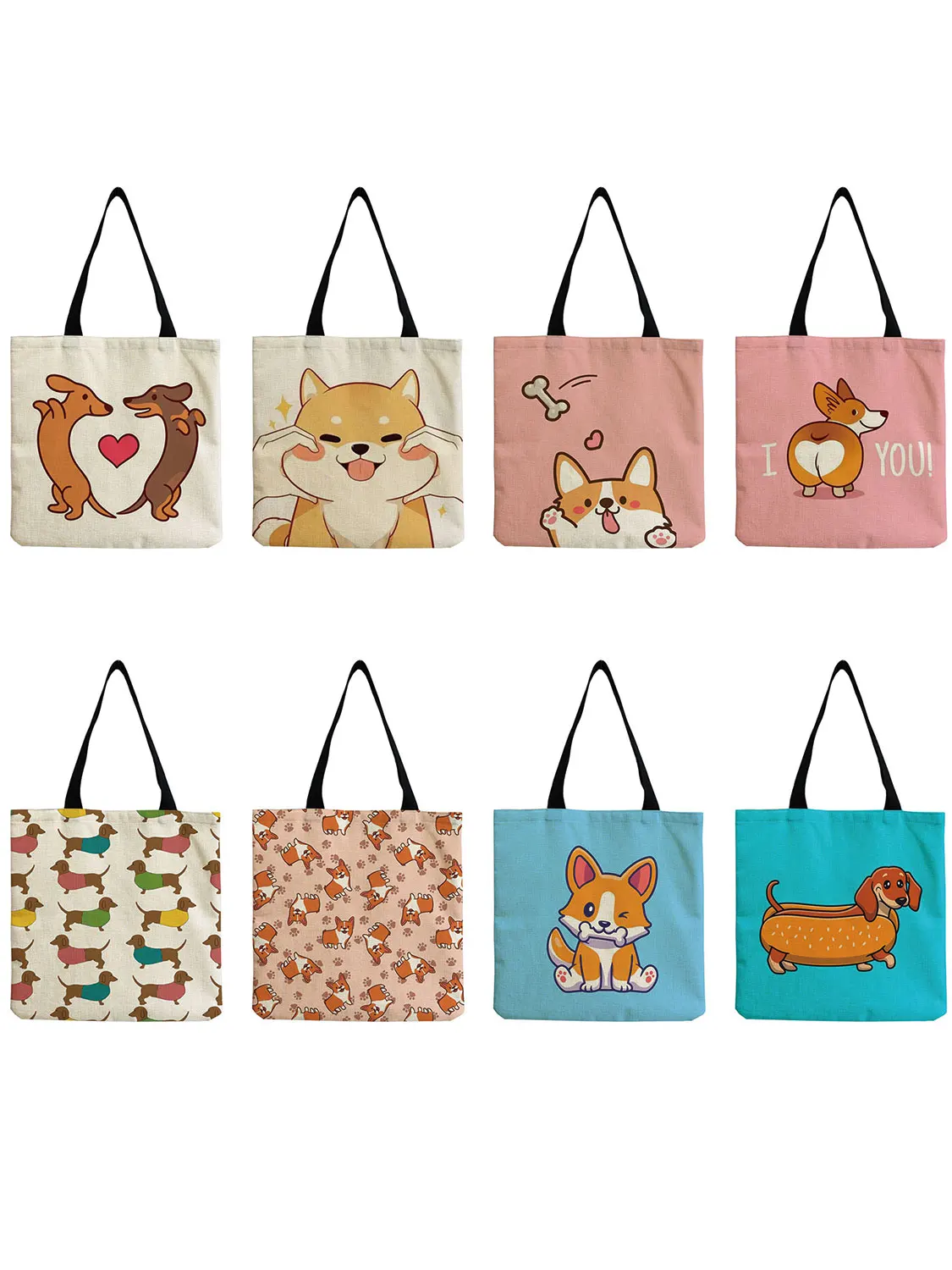 ที่กำหนดเอง Tote สุนัขน่ารักพิมพ์กระเป๋าการ์ตูน Corgi Dachshund ความจุสูงผู้หญิงไหล่กระเป๋า Casual Reusable กระเป๋าถือ